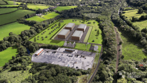 Rendering of Last Energy’s micro-modular nuclear plants at the former Llynfi Power Station site in South Wales, set to deliver 80 MWe of clean baseload power to local industries starting in 2027. Courtesy: Last Energy